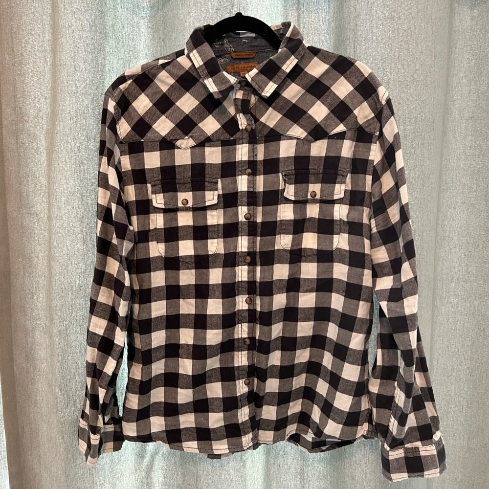 Jacks Girlfriend Comfort Stretch Shirt Color/Plaid Black & White Size/XL